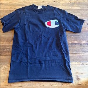 Champion Big Logo Embroidered Tee Navy Blue Size L Classic Script Tag